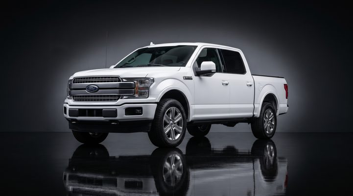White Ford F-150 pickup truck in studio