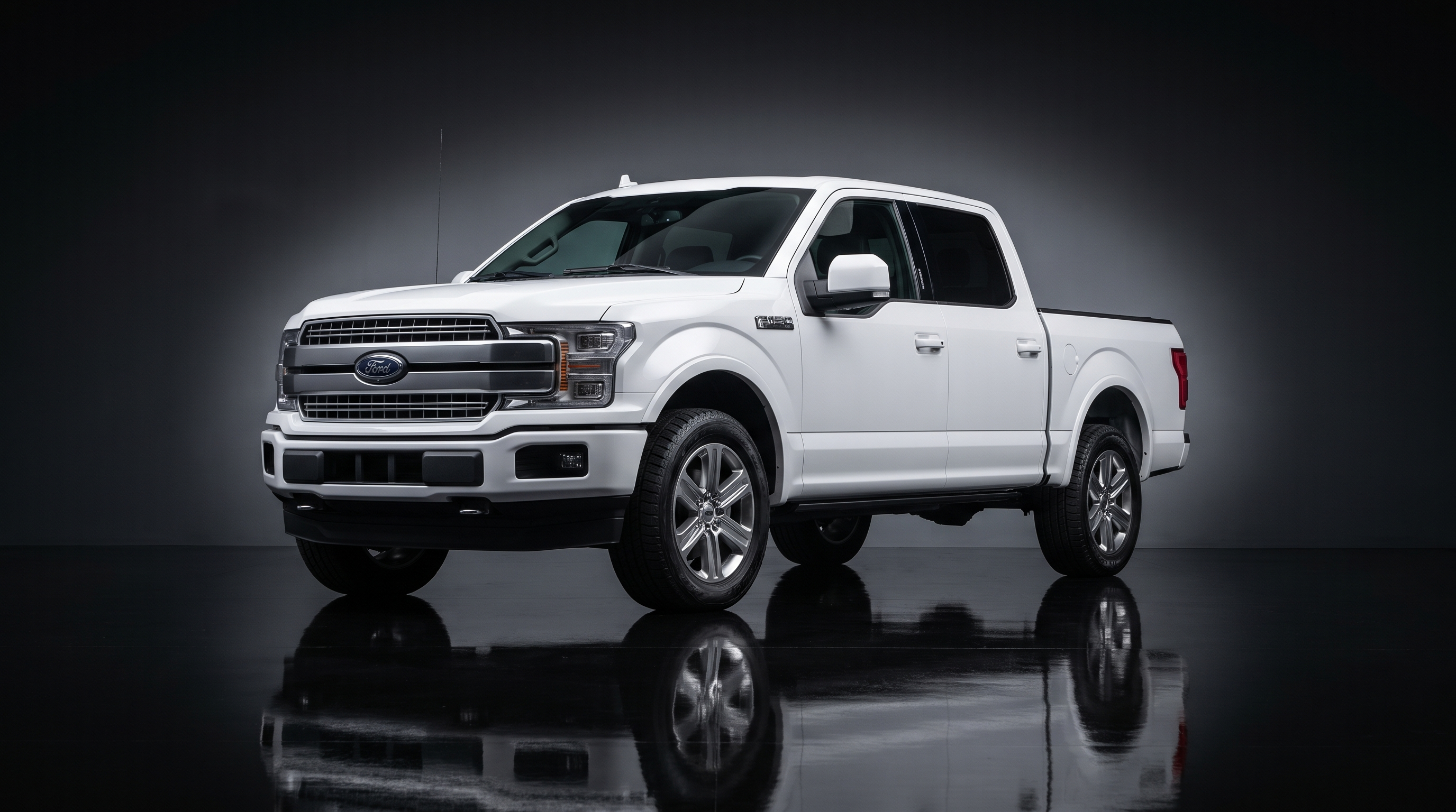White Ford F-150 pickup truck in studio
