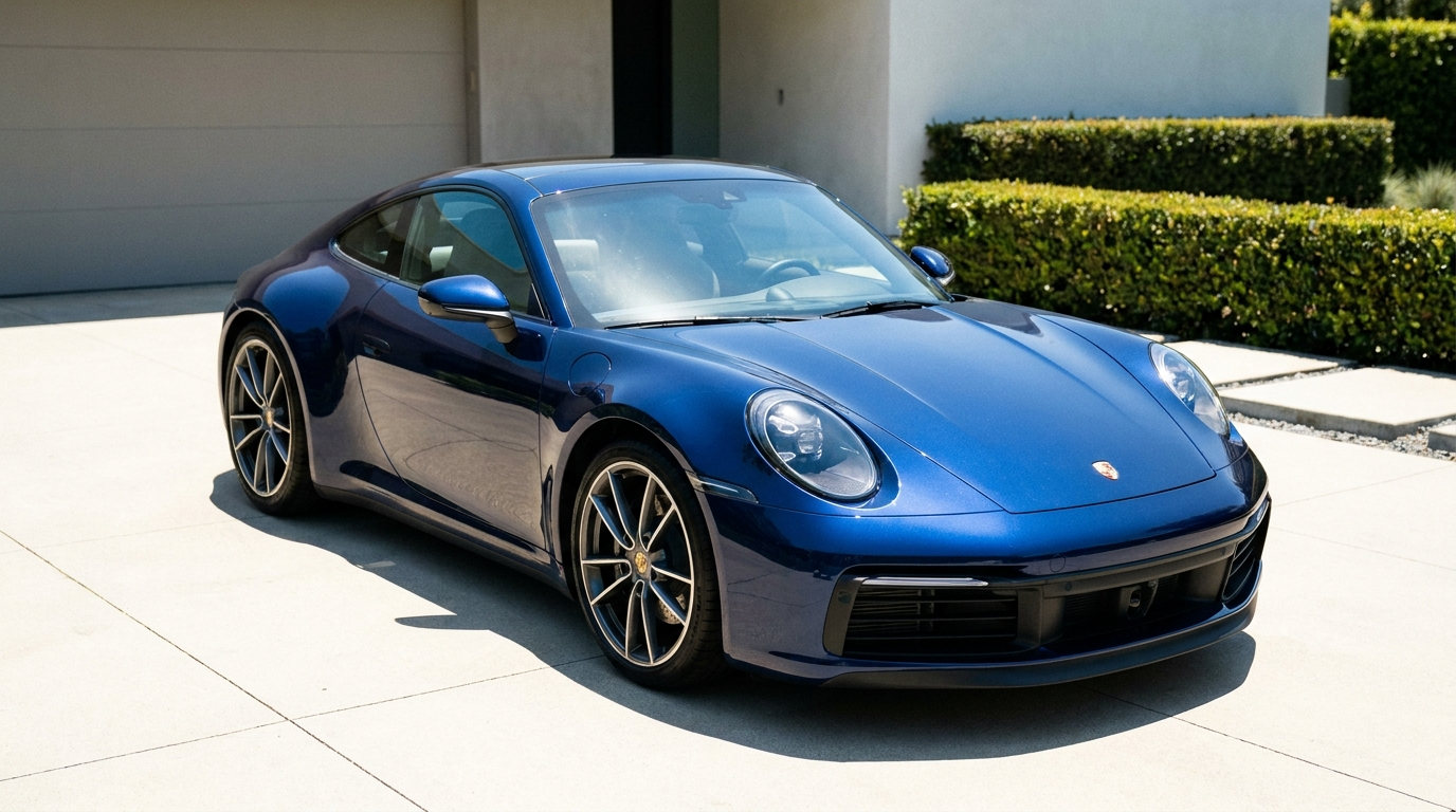 A clean car in a driveway